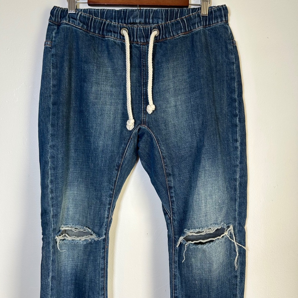EUC OneTeaspoon Denim Joggers Size Small Blue Distressed Elastic Waist - Picture 3 of 4